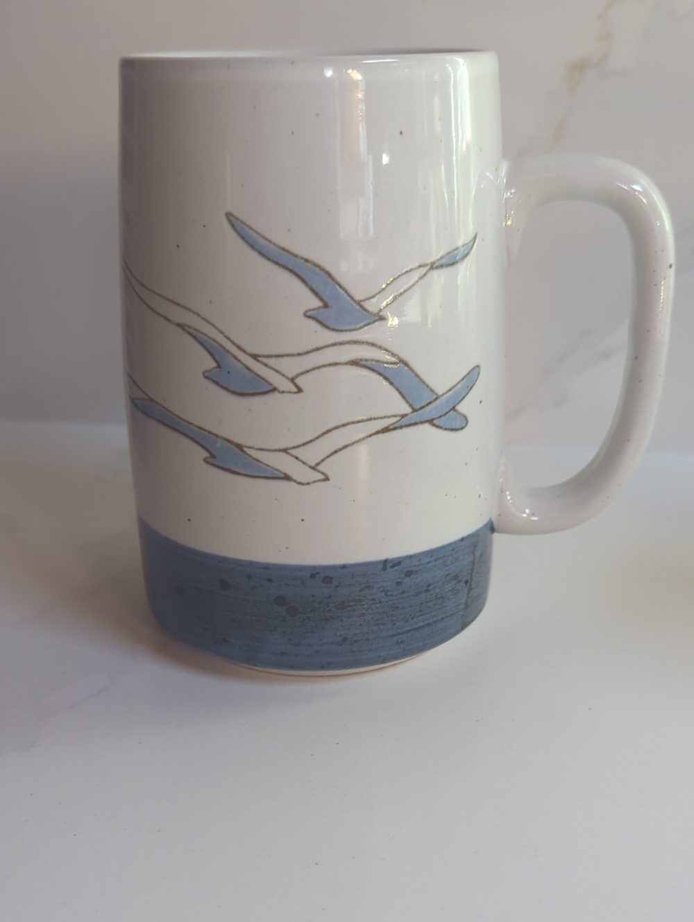 Otagiri Seagulls In Flight Ceramic Pottery Mug White Black Gray Blue Vintage EUC